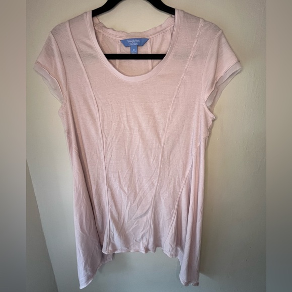 Simply Vera Vera Wang Tops - Simply Vera Vera Wang Pink Asymmetrical Sharkbite Hem Ribbed Panel Top Medium